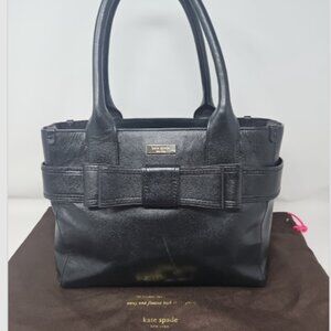 Kate Spade Black Leather Harrison Elena Bow Top Handle Shoulder Purse Bag duster